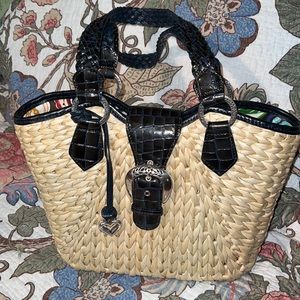 Brighton straw bag with black leather straps